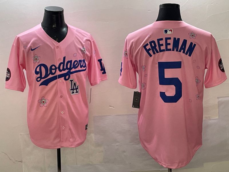 Men Los Angeles Dodgers 5 Freeman Pink Sakura Edition 2025 Nike MLB Jersey style 10